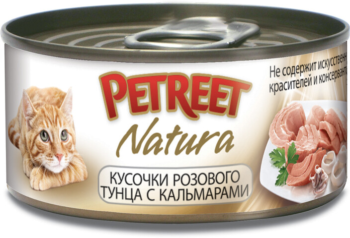 Корм для кошек Petreet Кусочки розового тунца с кальмарами 70г