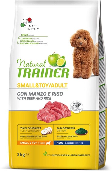 Корм для собак TRAINER Natural Small&Toy для мелких и миниатюрных пород, говядина, рис сух. 2кг