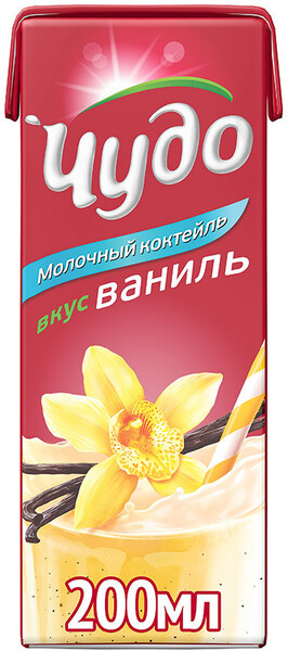Коктейль молочный Чудо 2% ваниль 0.2л Россия, БЗМЖ