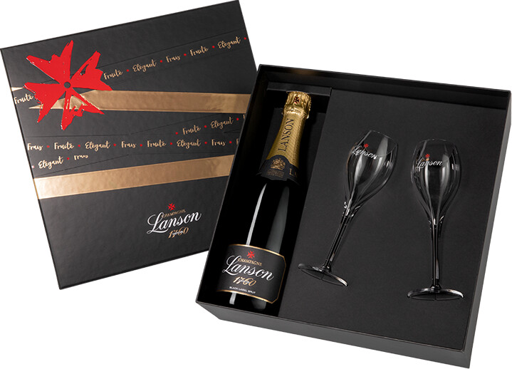 Шампанское Lanson Black Label Brut c 2-мя бокалами