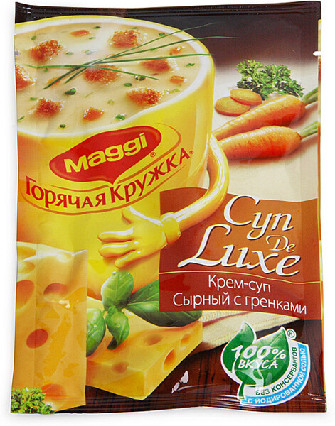 Крем-суп Nestle Maggi De Luxe Горячая кружка сырный с гренками 25г