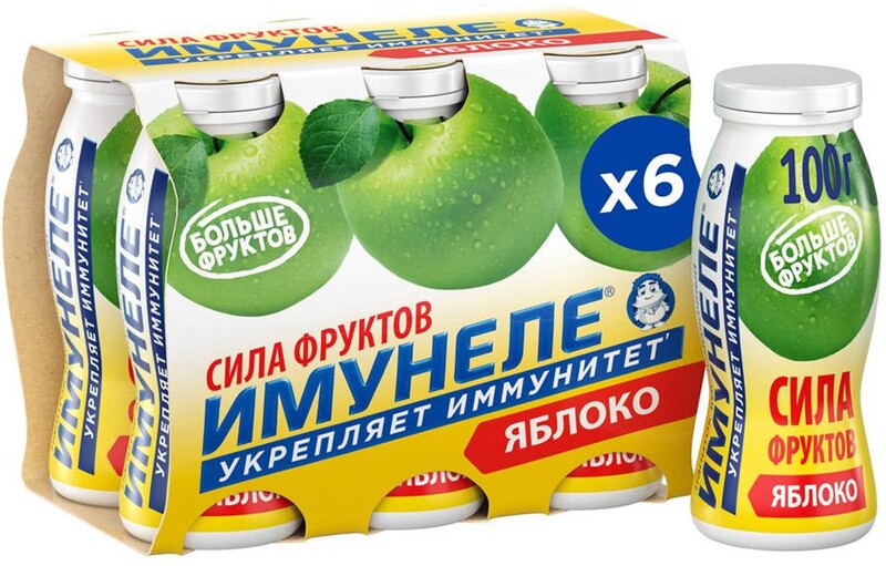 Напиток Имунеле Neo кисломолочный с яблоко 1% 6 штук по 100 г
