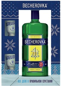 Ликер Becherovka в подарочной упаковке с двумя стаканами Чехия, 0,7 л