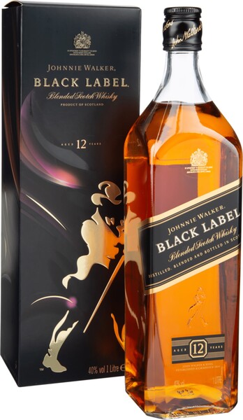 Виски JOHNNIE WALKER Black Label Шотландский купажированный 12 лет, 40%, п/у, 1л Великобритания, 1 L