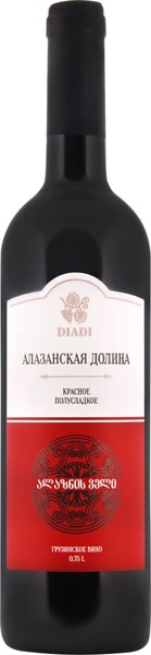 Вино DIADI АЛАЗАНСКАЯ ДОЛИНА красное полусладкое, 0.75л Грузия, 0.75 L