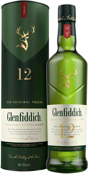 Виски шотландский Glenfiddich Speyside Single Malt 12 y. o., 0.7 L в тубе