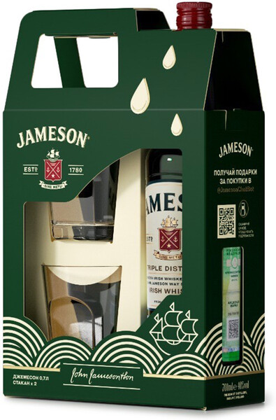 Виски Jameson в подарочной упаковке с двумя стаканами Ирландия, 0,7 л