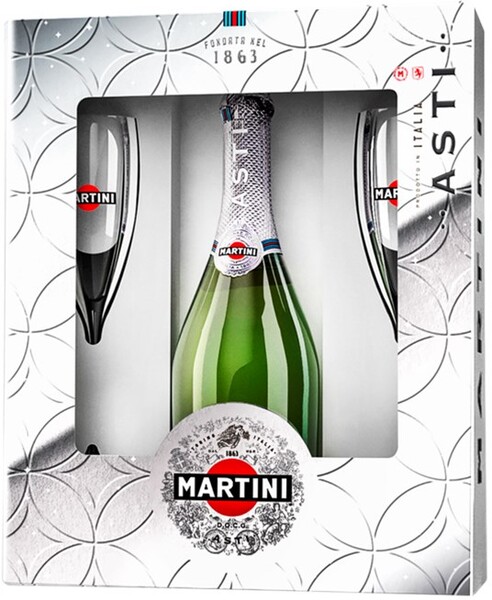 Вино игристое MARTINI Asti Мартини Асти бел. сл. п/у+2 бокала Италия, 0.75 L