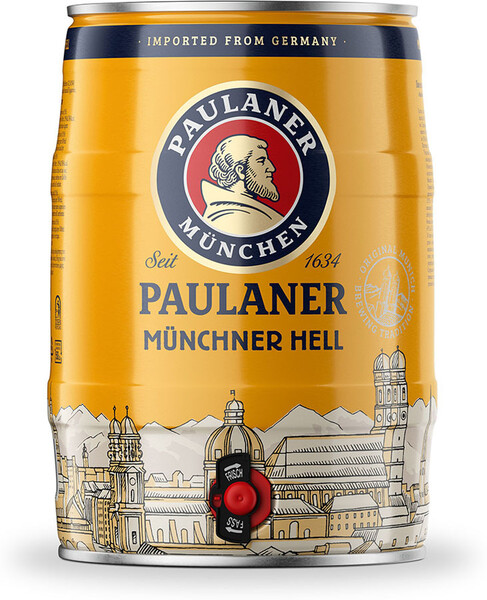 Пиво светлое PAULANER Munchner hell фильтрованное пастеризованное, 4,9%, ж/б, 5л Германия, 5 L