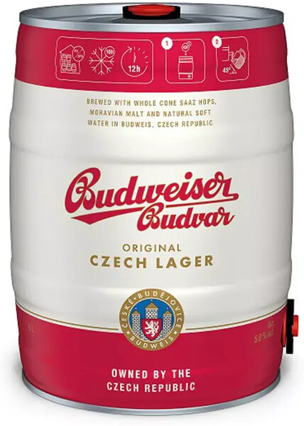 Пиво светлое Budweiser Budvar фильтрованное пастеризованное 5.0% 5л Ж/б Чешская республика