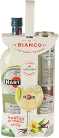 Промо-набор: Напиток виноградосодержащий MARTINI Bianco cладкий, 1л + Тоник SANPELLEGRINO, 2x0.33л Италия, 1 L