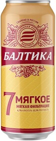 Пиво светлое БАЛТИКА №7 Мягкое фильтрованное, пастеризованное, 4,7%, ж/б, 0.45л Россия, 0.45 L