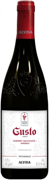 Вино Gusto VINO CABERNET SAUVIGNON - SAPERAVI столовое красное полусладкое Россия, 0,75 л
