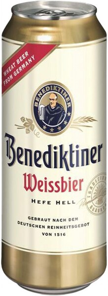 Пиво Benediktiner Weissbier светлое нефильтрованное 5,4%, 500 мл