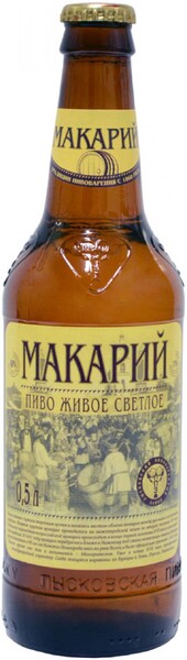 Пиво Макарий Живое светлое фильтрованное непастеризованное 4 % алк., Россия, 0,5 л