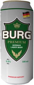 Пиво Burg Premium Lager светлое фильтрованное 5,5 % алк., Германия, 0,5 л