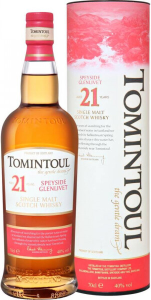 Виски шотландский односолодовый Томинтул Спейсайд Гленливет 21 год (Tomintoul Speyside Glenlivet 21 years), 40% в тубе, 0.70л