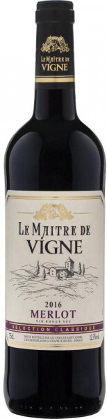 Вино столовое Ле Мэтр де Винь Мерло красное сухое (Le Maitre de Vigne Merlot Vin rouge sec), 12 %, 0.75л