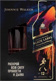 Виски JOHNNIE WALKER Black Label Шотландский купажированный 12 лет 40%, п/у + стакан, 0.7л Великобритания, 0.7 L