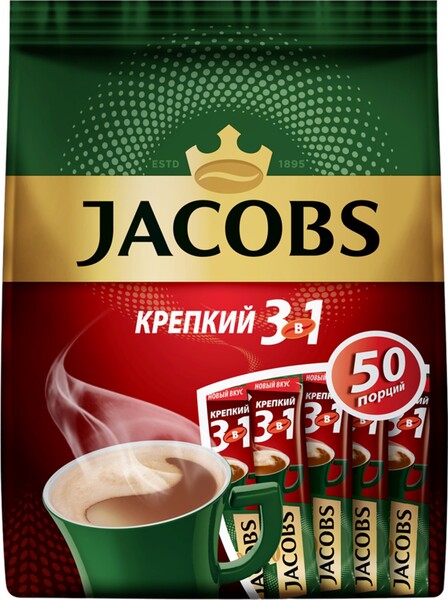 Кофе 3 в 1 Крепкий JACOBS, 600 г X 1 штука 50 пак.