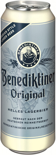 Пиво BENEDIKTINER Original Hell Светлое, в железной банке, 0,5 л