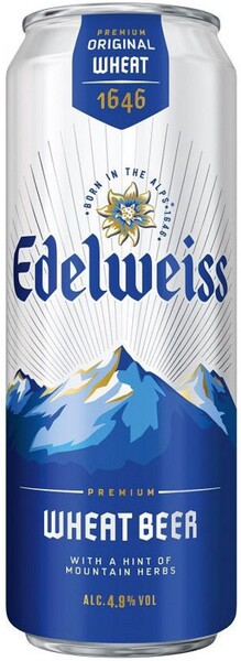 Напиток пивной EDELWEISS Wheat beer нефильтрованный пастеризованный осветленный, 4,9%, ж/б, 0.43л Россия, 0.43 L