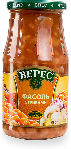 Фасоль Верес с грибами 530г в стеклянной банке