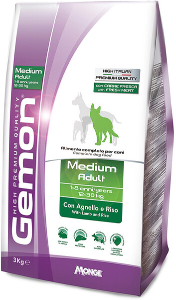Корм для взрослых собак Gemon Dog Medium средних пород ягненок с рисом 3кг Италия