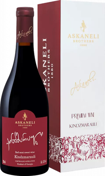 Вино Братья Асканели Киндзмараули 2018 красное полусладкое (в бургундской бутылке), 12,5 % в подарочной упаковке, 0.75л