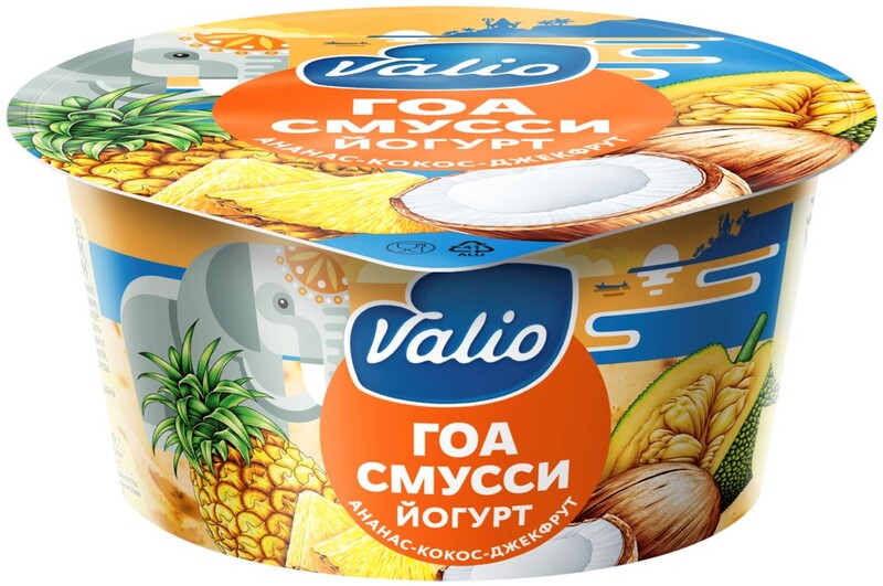 Йогурт «Valio Clean label Гоа смусси» с ананасом, кокосом и джекфрутом, 140 г