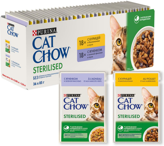 Корм для кошек CAT CHOW для стерилизованных курица, говядина пауч 36х85г ПРОМО