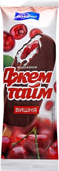 Мороженое ДЖЕМТАЙМ Ванильное с вишневым джемом, в шоколадной глазури 10%, с змж, эскимо, 65г Россия, 65 г