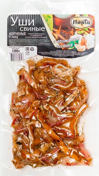 Уши свиные Марти копченые к пиву с ароматом чеснока