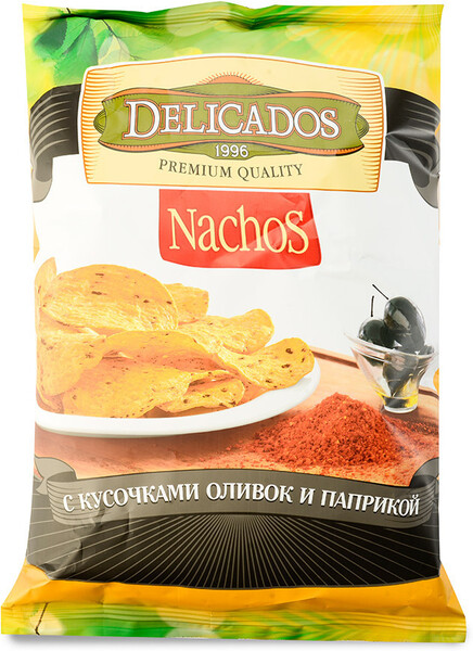 Чипсы Delicados Nachos кукурузные с кусочками оливок и паприкой 150г