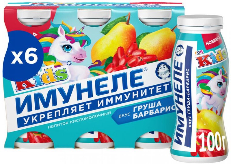 Напиток кисломолочный Neo Имунеле for Kids Груша Барбарис 1.5% 100 г
