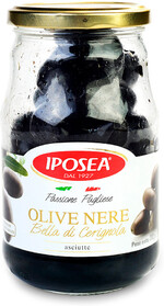 Оливки черные белла чериньола с косточкой без жидкости, Iposea, 310 г, Италия