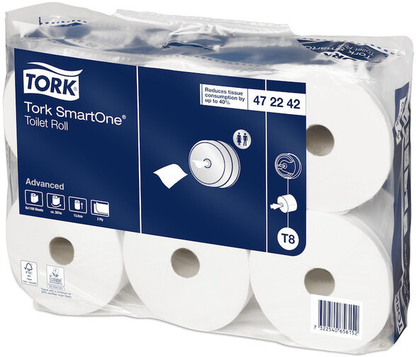 Туалетная бумага T8 Tork Advanced SmartOne в рулонах, 1150лист., 207мХ13,4см, 2сл., белая, 0.92кг