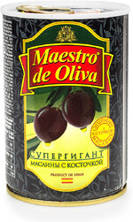 Маслины Maestro de Oliva черные супергигант с косточками 425 г