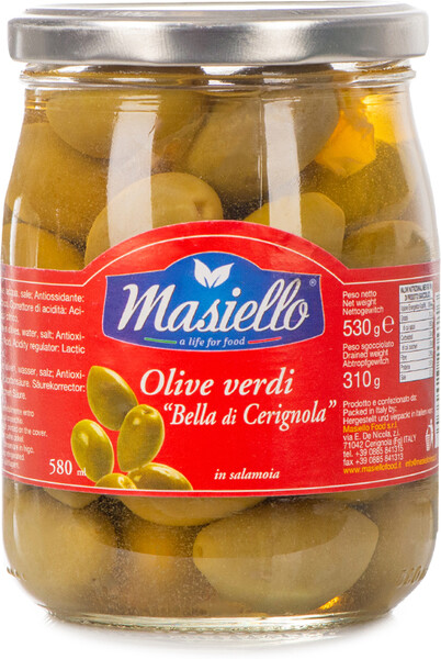 Оливки зелёные Masiello Bella di Cerignola в рассоле 530г Италия