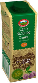 Сливки ультрапастеризованный «Село зеленое» для взбивания 33%, 1 л