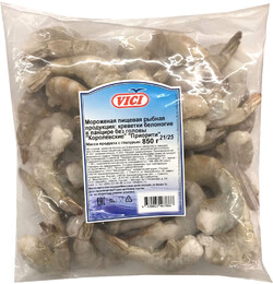 Креветки замороженные Vici Королевские Приорити 21/25 без головы белоногие в панцире, 850 г