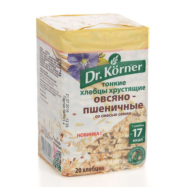 Хлебцы Dr. Korner тонкие хрустящие Овсяно-пшеничные со смесью семян, 100г