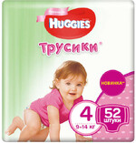 Подгузники-трусики Huggies для девочек 4 (9-14 кг) 52 шт