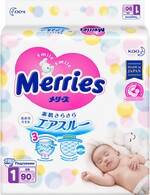Подгузники Air Through с рождения до 5 кг, Merries, 90 шт., Япония