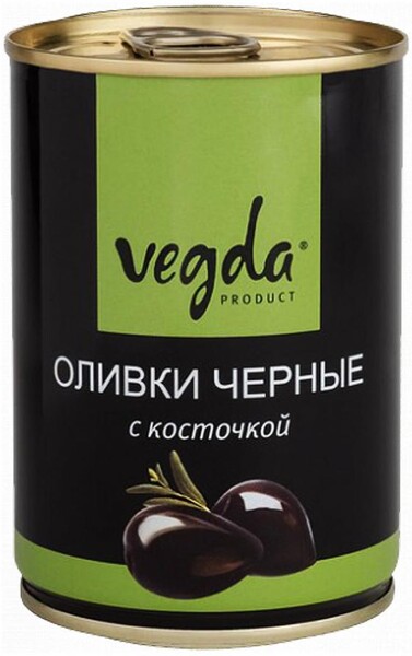 Оливки Vegda product черные с косточкой, 300 мл