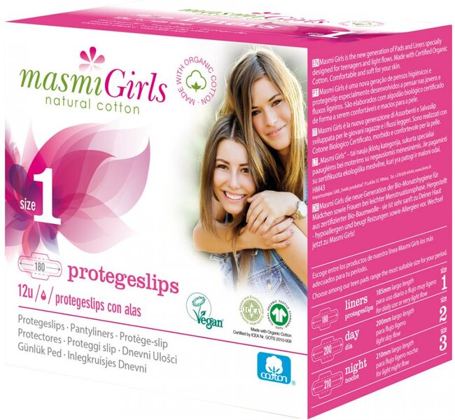 Прокладки ежедневные Masmi Girls Органический хлопок ультратонкие с крылышками для девочек-подростков 12 штук