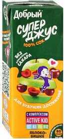 Сок Добрый из яблок и вишни Active kid обогащенный витаминным комплексом 0.2 л