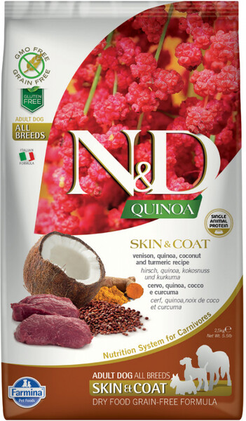 Корм сухой Farmina N&D Dog Quinoa с олениной и киноа для здоровья кожи и шерсти для собак 2.5 кг