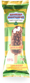 Мороженое Вологодский пломбир Пломбир эскимо в шоколадной глазури с фундуком 75 г