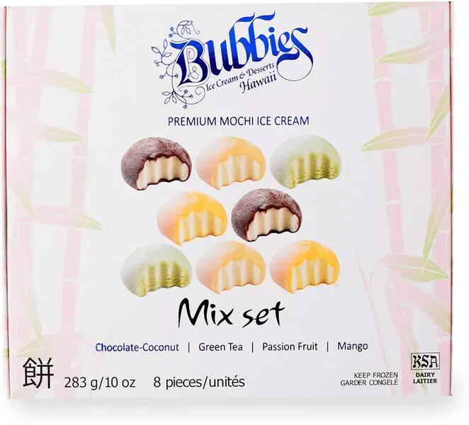 Мороженное Bubbies Mochi Микс вкусов (Шоколад Кокос Маракуйя Зелёный чай Манго) 283 г